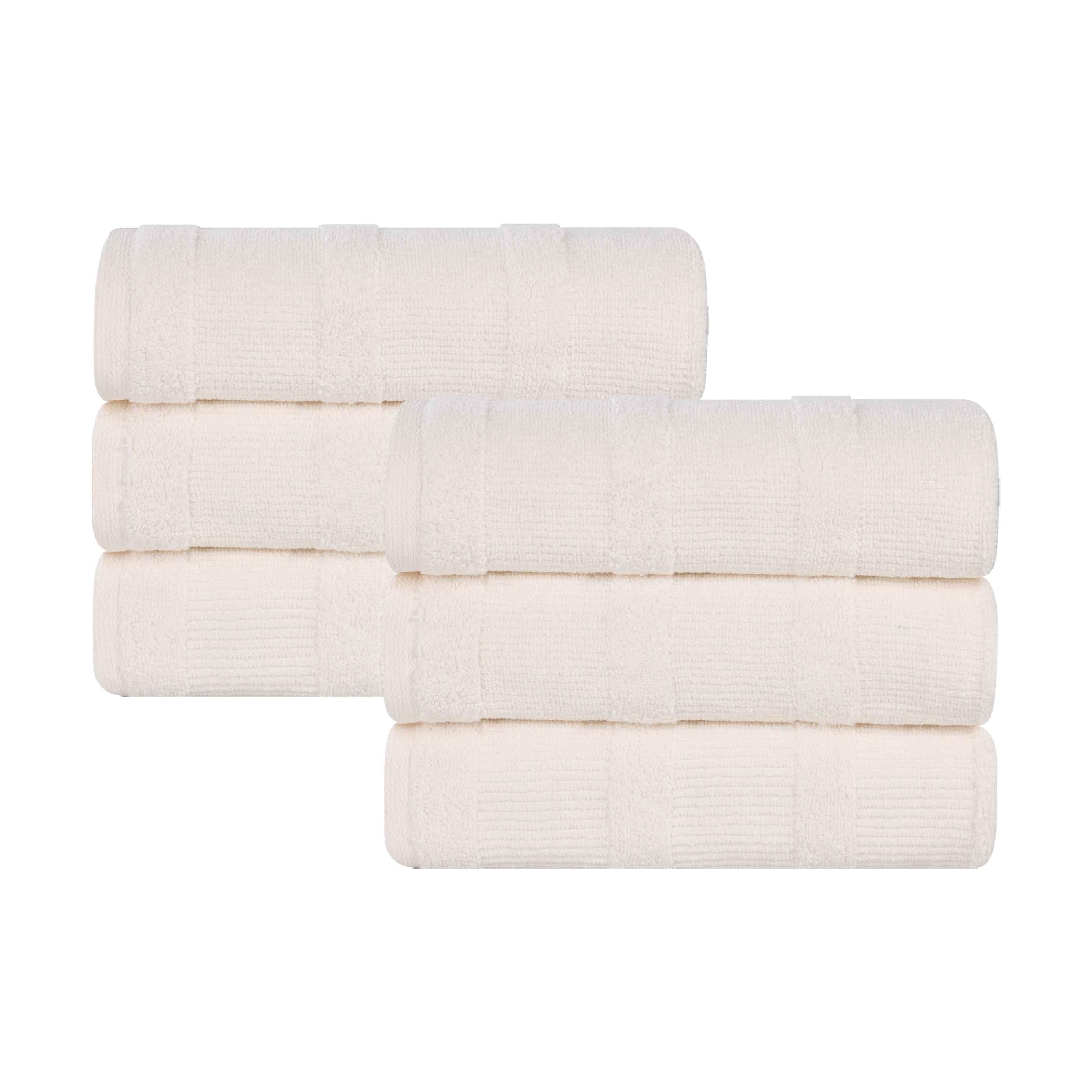 Premium Roma Cotton Ribbed Textured Hand Towels - Soft & Absorbent Bathroom Towel Set of 6 - Perfect for Kitchen, Guest Bathroom & Spa Use