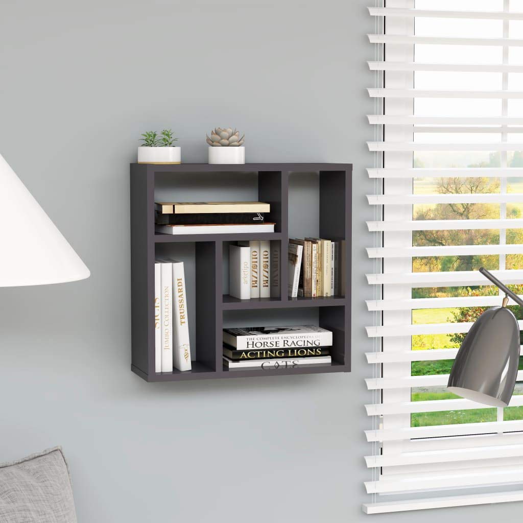Modern Wall Shelf Set - High Gloss Gray Open Wall Display Storage (17.7