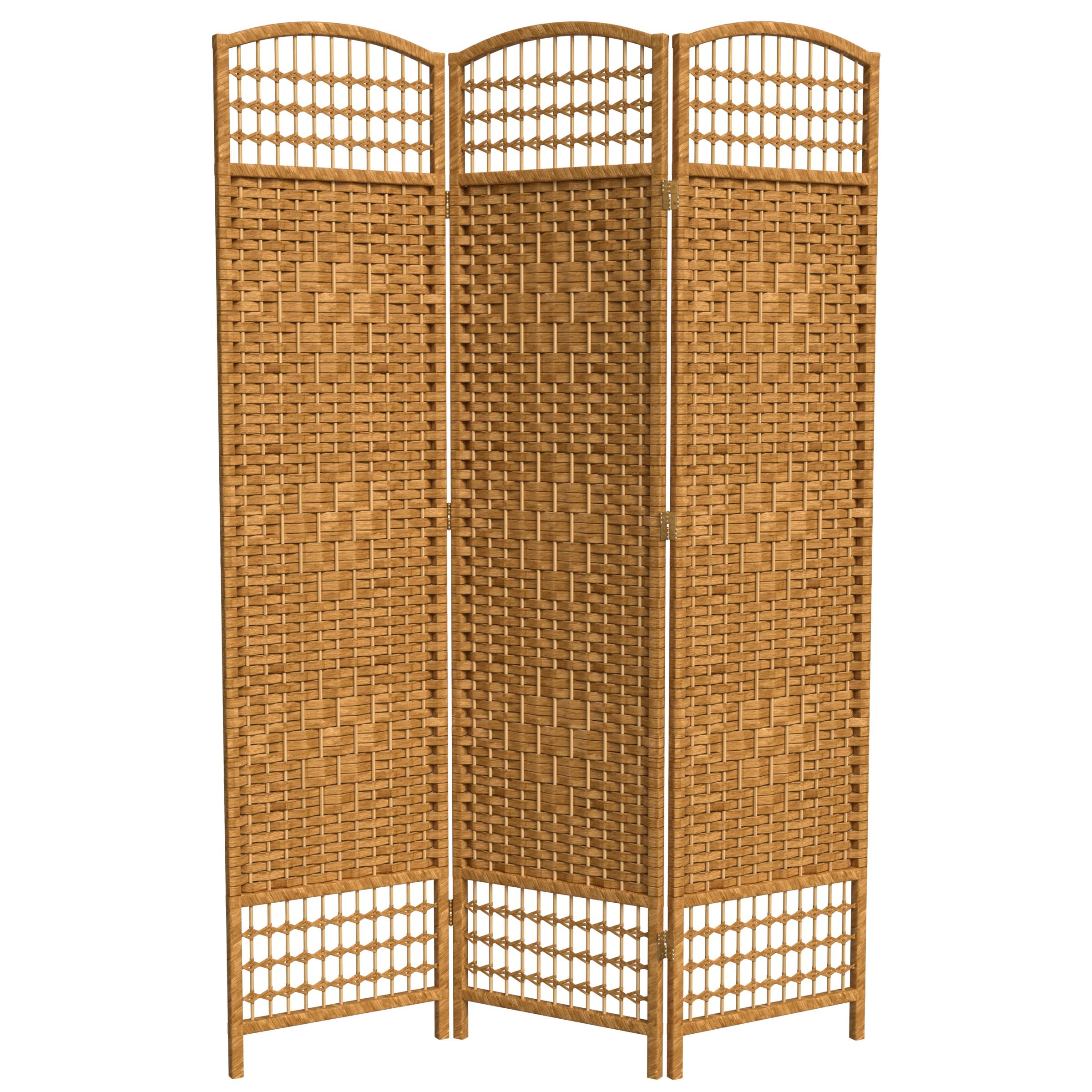 5.5 ft Tall Red Lantern Fiber Weave Room Divider - Light Beige 3-Panel Folding Screen for Home Decor, Office Partition & Asian-Themed Events