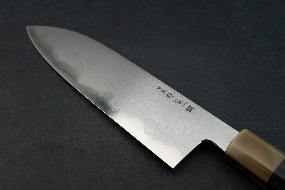 Premium 180mm Damascus Santoku Knife by Satoshi Nakagawa & Naohito Myojin - Japanese Aoichi Series - Professional Chef's Knife for Slicing, Dicing & Mincing - Perfect for Home Kitchens & Culinary Enthusiasts
