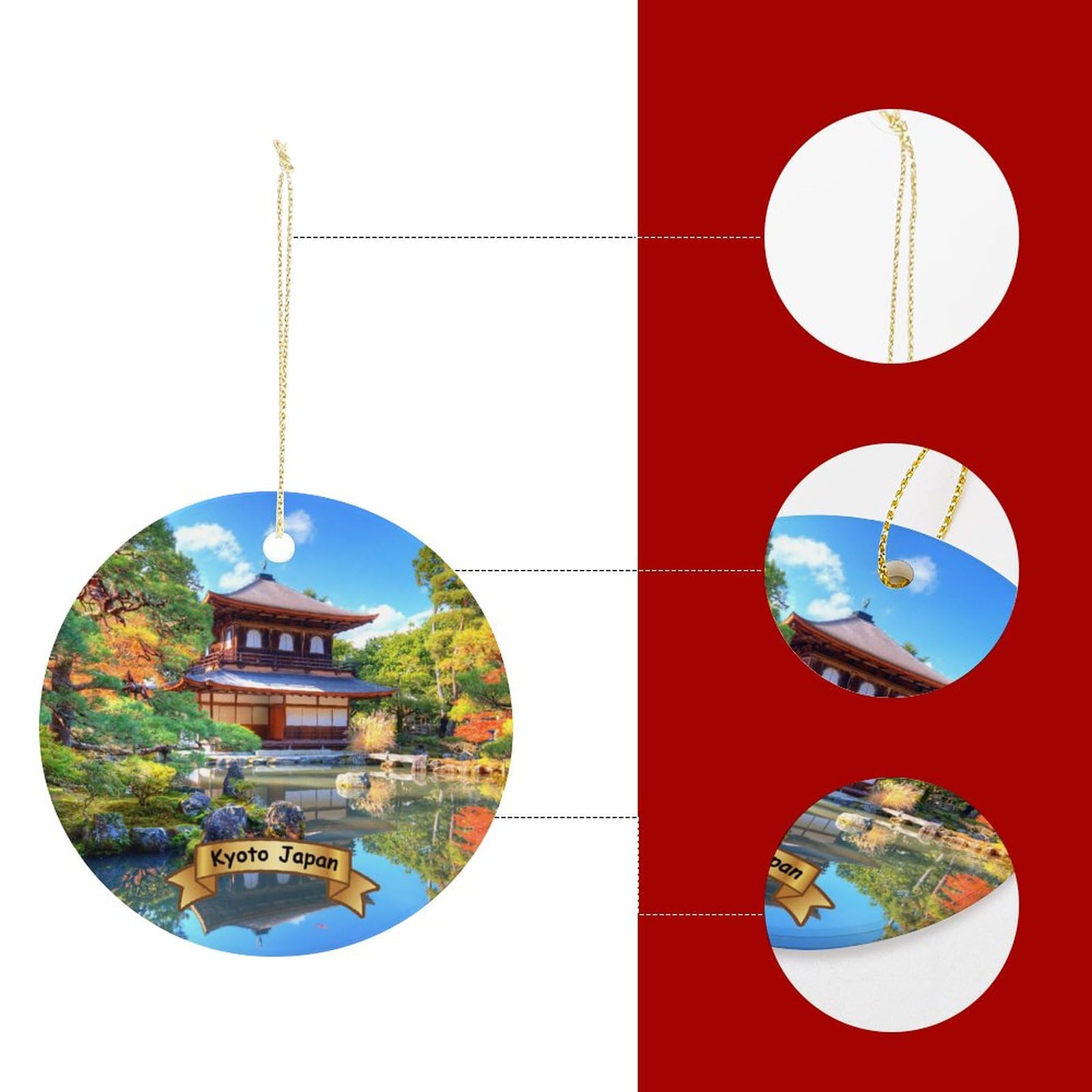 Handmade Kyoto Japan Porcelain Christmas Tree Ornament - Double-Sided Ceramic Holiday Decoration (2.9 Inch) for Xmas Tree, Gift Exchange & Winter Home Decor