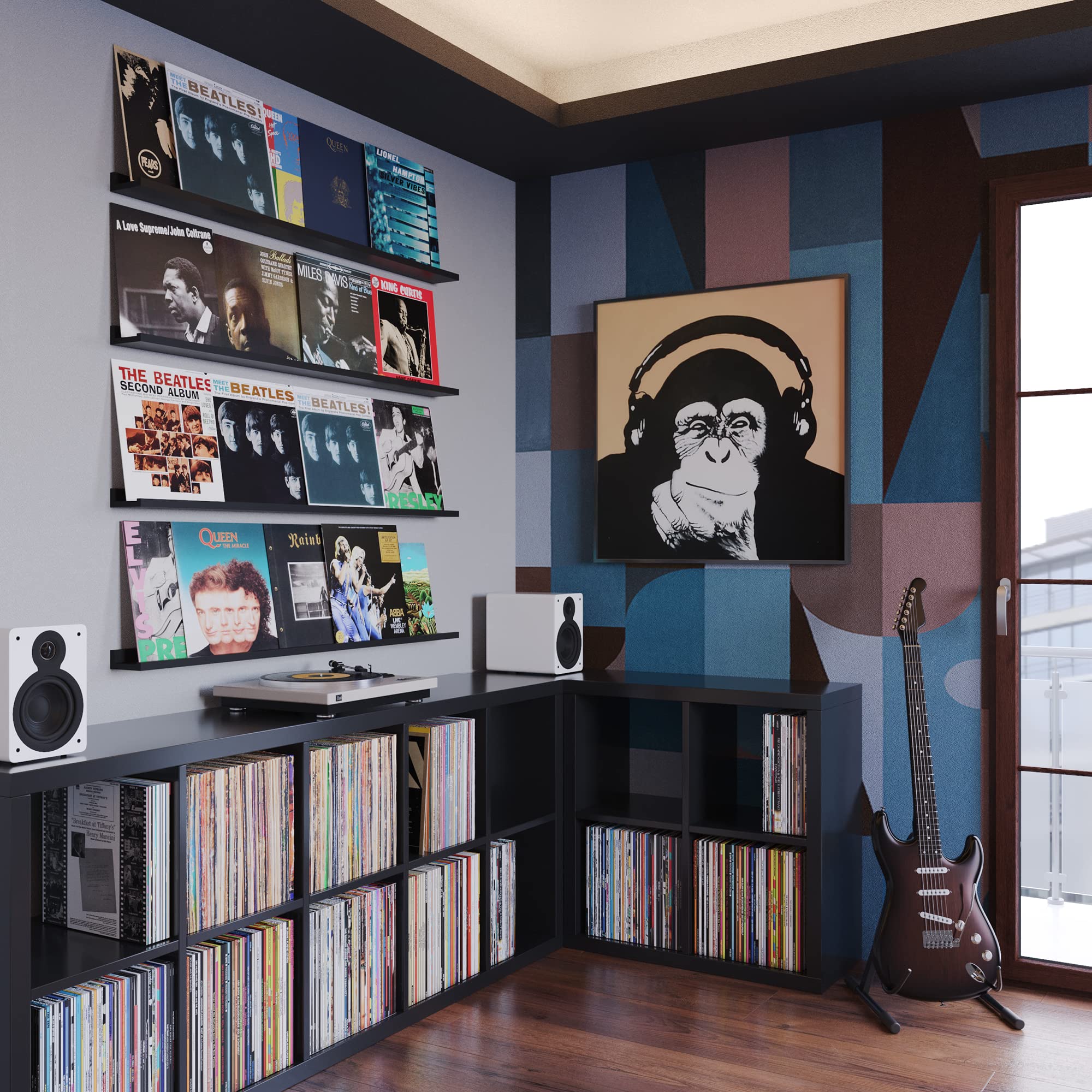 Wallniture Denver 46-Inch Floating Wall Shelves Set of 4 - Black Picture Ledge Shelf for Picture Frames, Home Decor & Display - Perfect for Living Room, Bedroom & Office Organization
