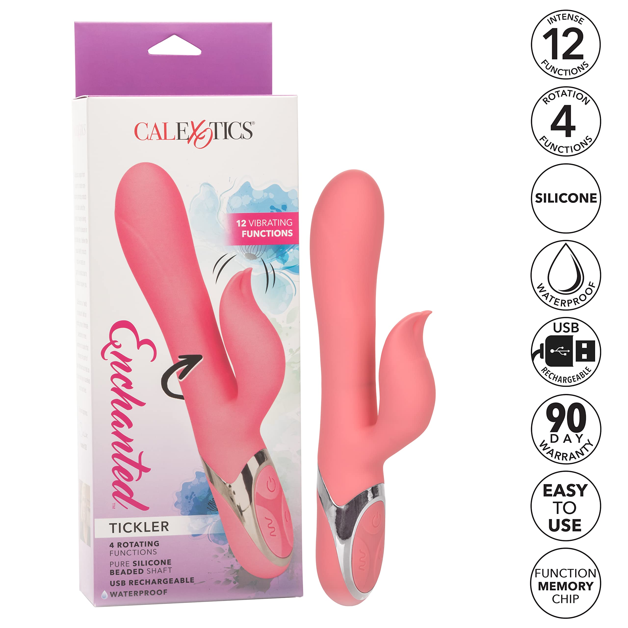 CalExotics Enchanted Tickler Waterproof Vibrator - Dual Stimulation Rabbit Massager for G-Spot & Clitoris - Adult Sex Toy for Couples - Pink (SE-0649-05-3) - Perfect for Sensual Play & Intimate Moments