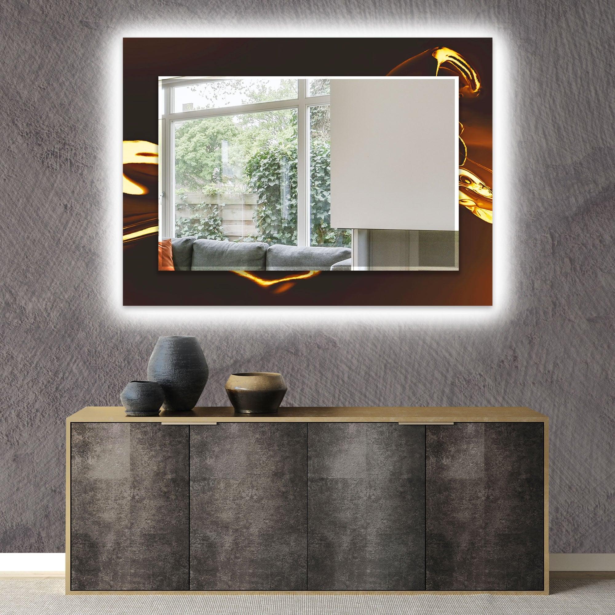 Abstract Black & Gold Framed Wall Mirror - Modern Decorative Mirror for Living Room, Bedroom & Entryway - Elegant Home Decor & Stylish Vanity Mirror