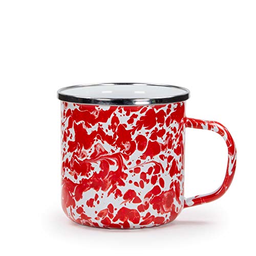 Vintage Red Swirl Enamel Coffee Mugs - Set of 4 (12 oz Each) - Durable Camping & Picnic Cups for Outdoor Adventures, Kitchen Use, and Gift Giving