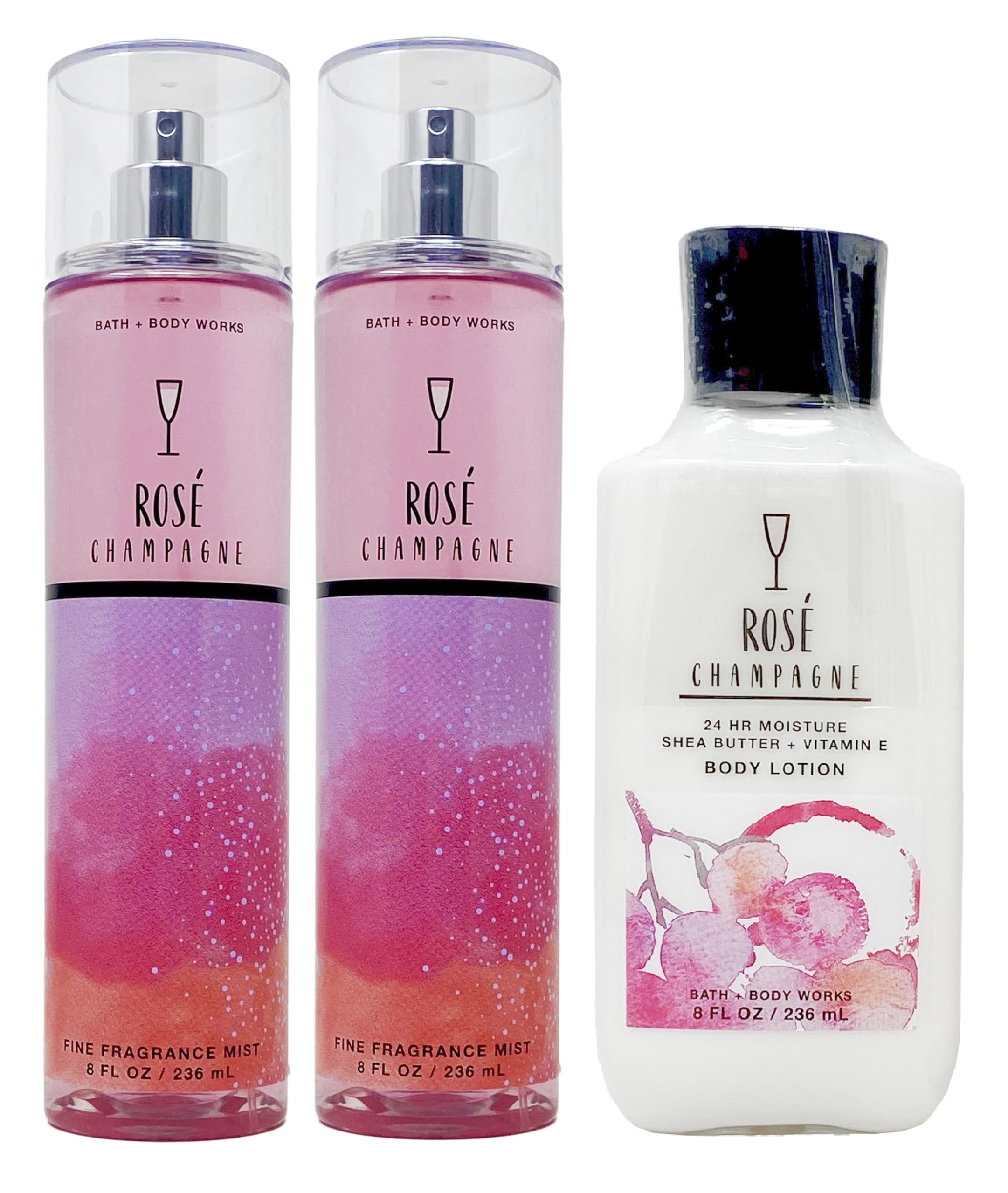 Bath & Body Works ROSE CHAMPAGNE Set - 2 Fine Fragrance Mists & 1 Moisturizing Body Lotion for Women | Floral Scent Gift Set for Valentine's Day, Anniversary & Self-Care