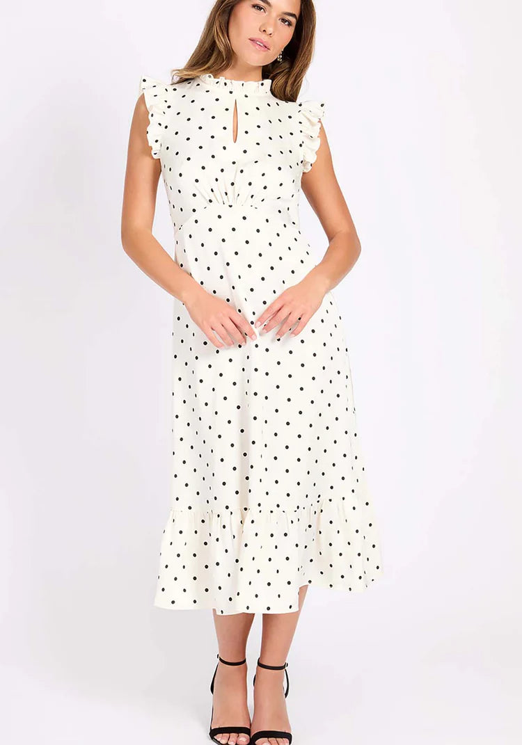 Parker Polka Dot Midaxi Dress (Ivory/Black) - Women's Vintage Floral Print Party Dress for Wedding, Cocktail & Special Occasions