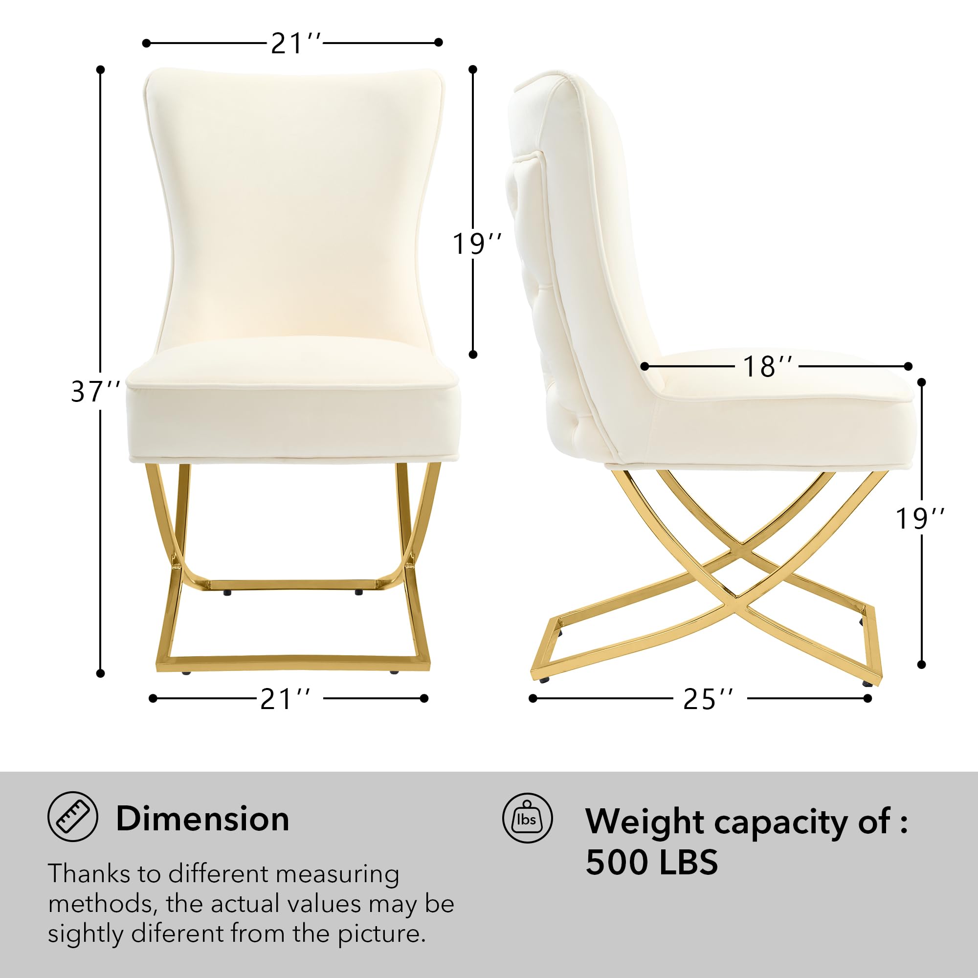 Luxury Velvet Dining Chairs Set of 2 - Tufted Upholstered Accent Chairs with Stainless Steel Legs for Dining Room, Living Room, Bedroom - Elegant Beige Velvet Fabric - Modern Home Decor