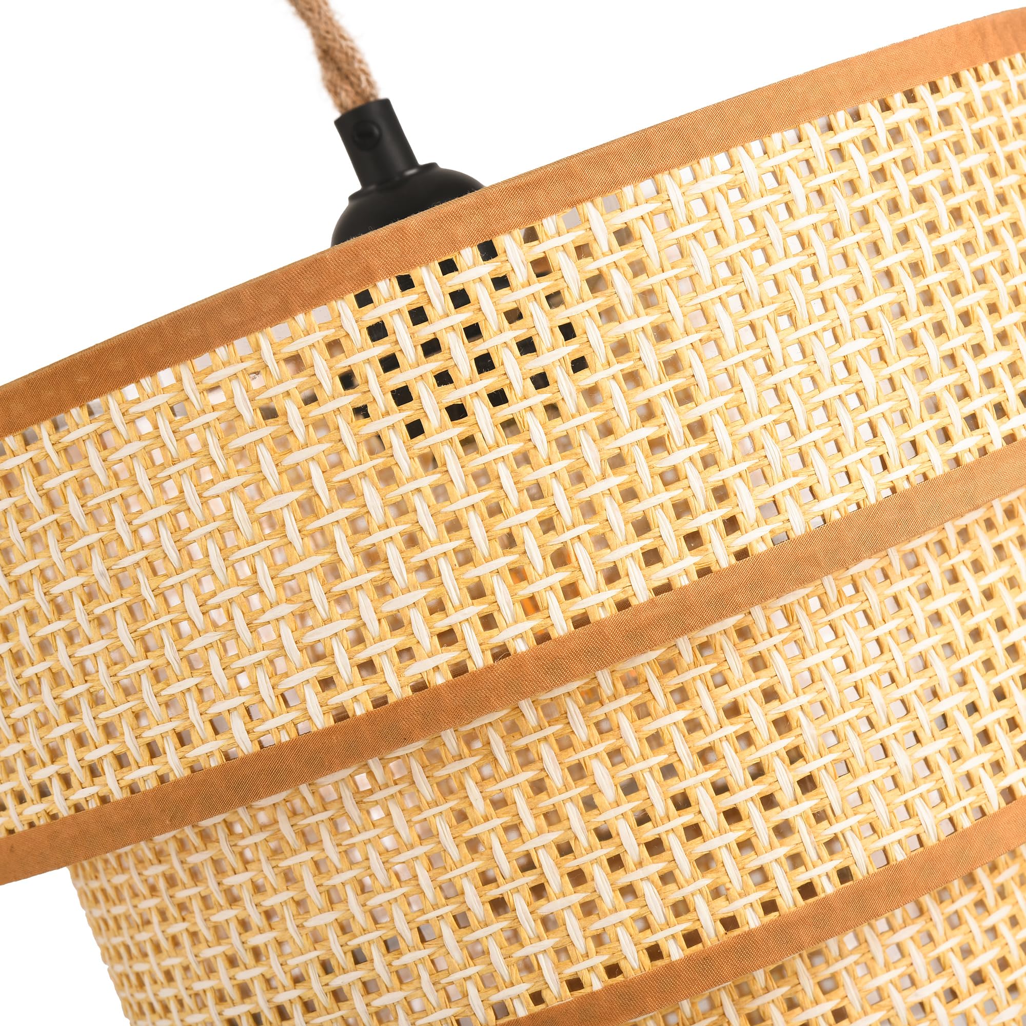 XININSUN 15FT Plug in Pendant Light - Dimmable Rattan Wicker Woven Drum Lampshade, Rustic Boho Ceiling Light Fixture for Bedroom, Living Room, Dining Room - Perfect for Cozy Home Decor & Ambient Lighting (1 Pack)