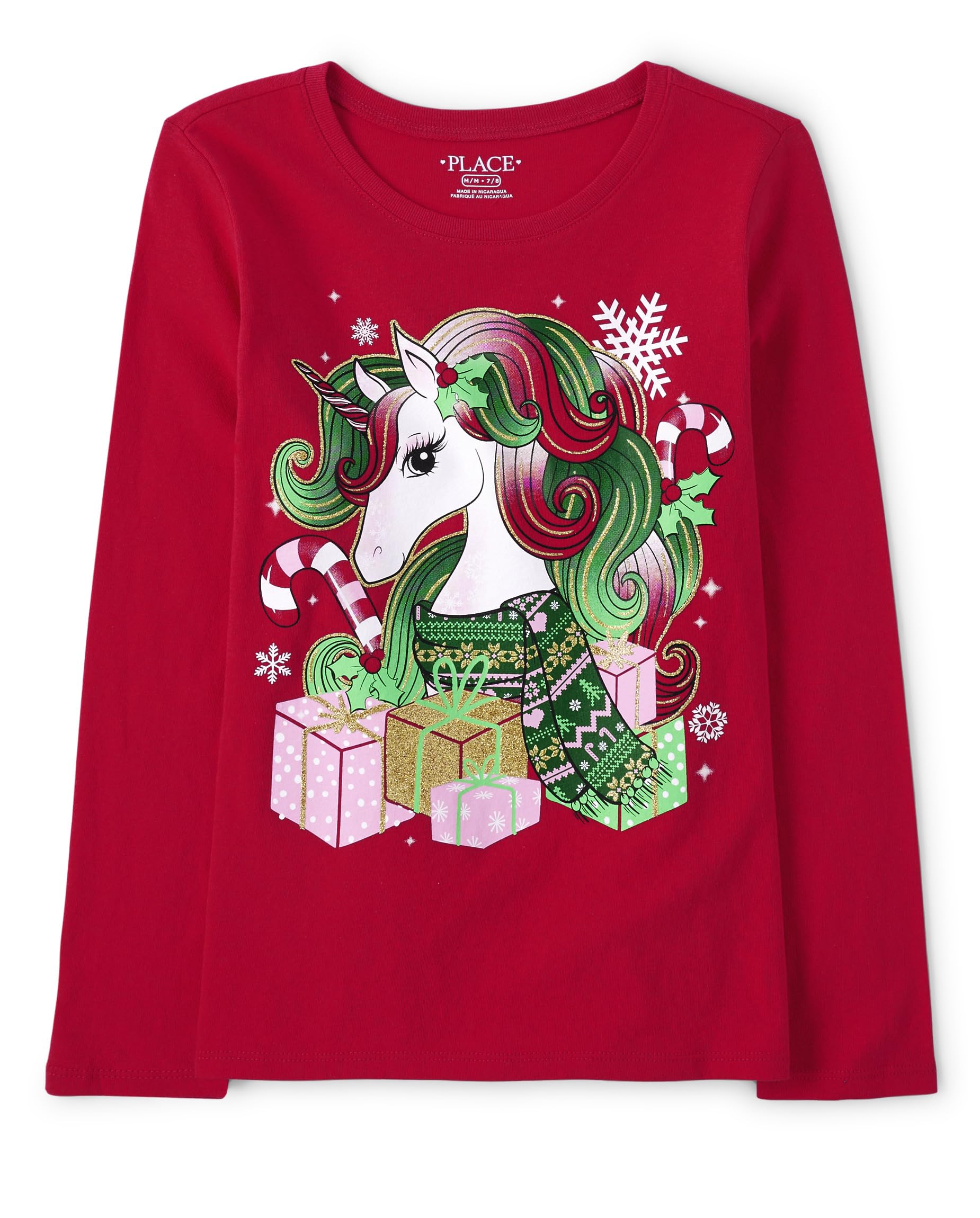 The Children's Place Girls' Holiday Long Sleeve Graphic T-Shirts - Cute Christmas Winter Outfits for Toddler & Kids, Perfect for Family Photos & Seasonal Celebrations