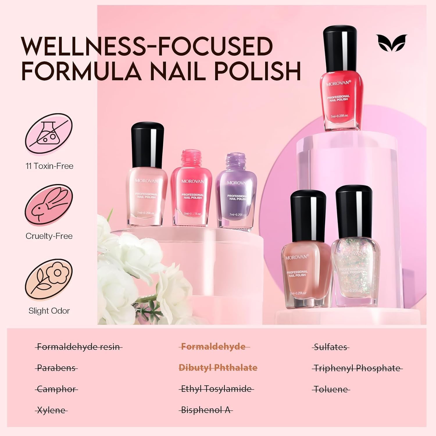 Morovan Nail Polish Set: 0.25oz Pink Glitter Fast-Drying Nail Polish Kit, Bulk Glossy Nail Polish Gift for Women - Perfect for Manicures, Pedicures, Nail Art & Home Salon Use