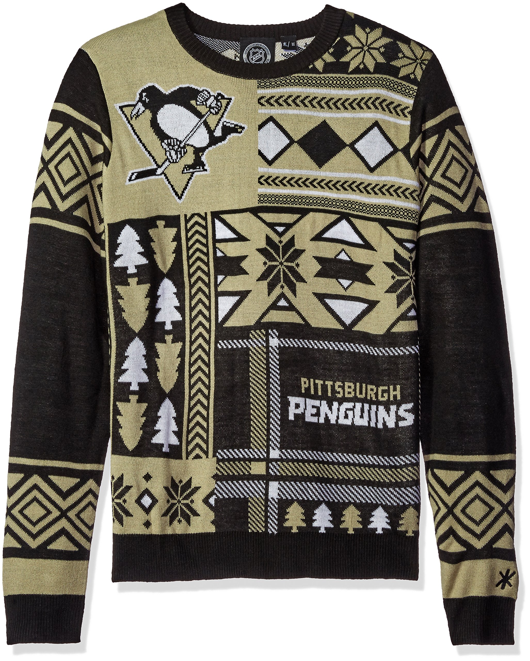FOCO Pittsburgh Penguins Ugly Christmas Sweater - Crew Neck Holiday Pullover with Team Patches - Small Size - Perfect for NHL Games & Festive Parties