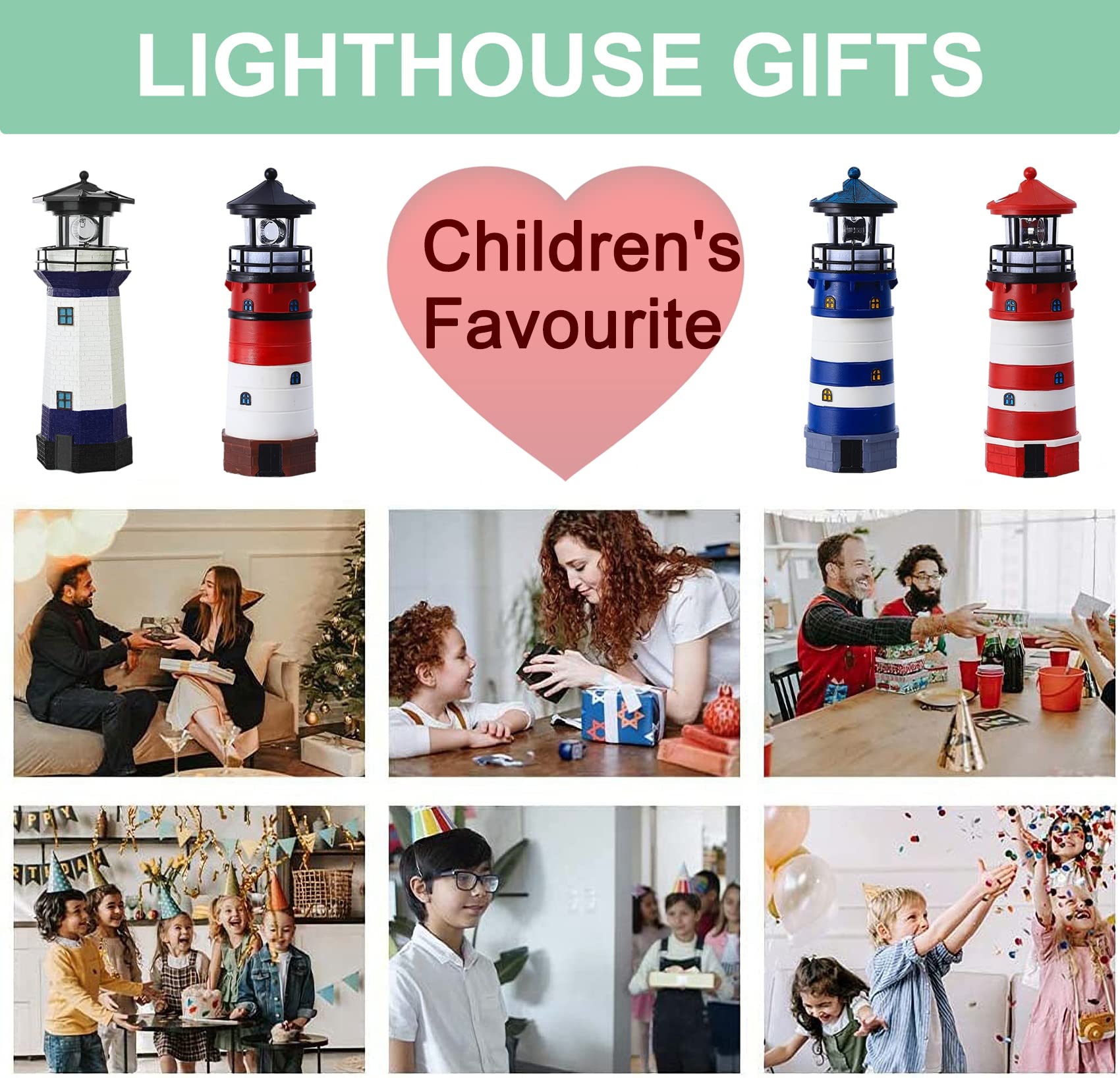 Solar Powered Rotating Beacon LED Lighthouse Lamp - Classic Red Outdoor Decorative Light for Garden, Patio, Well Cover | Perfect Landscape Lighting & Unique Gift Idea for Coastal & Nautical Theme Decor