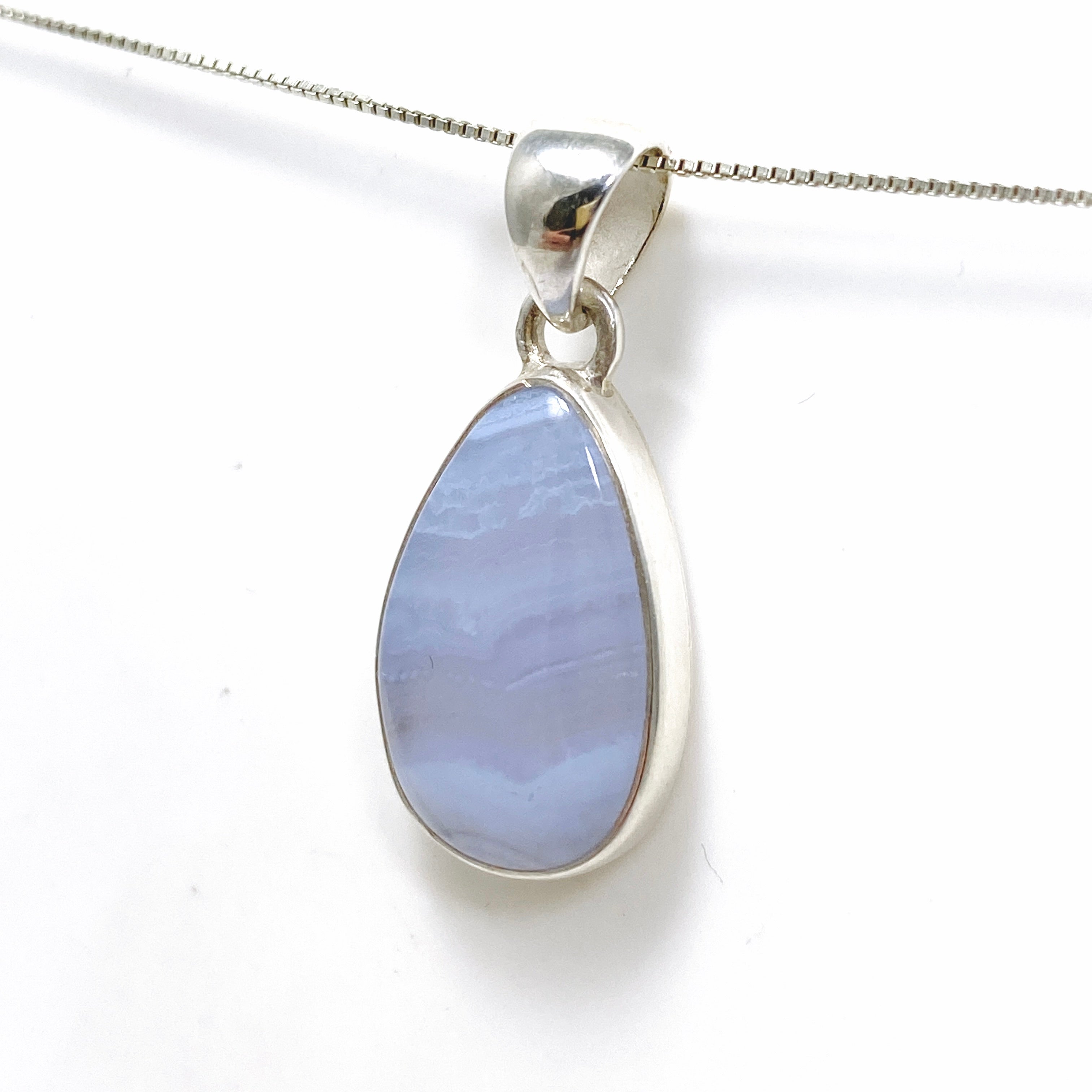 Blue Lace Agate Teardrop Cabochon Pendant KPGJ4827 - Natural Stone Jewelry for Women, Healing Crystal Necklace - Perfect for Meditation, Yoga & Spiritual Gifts