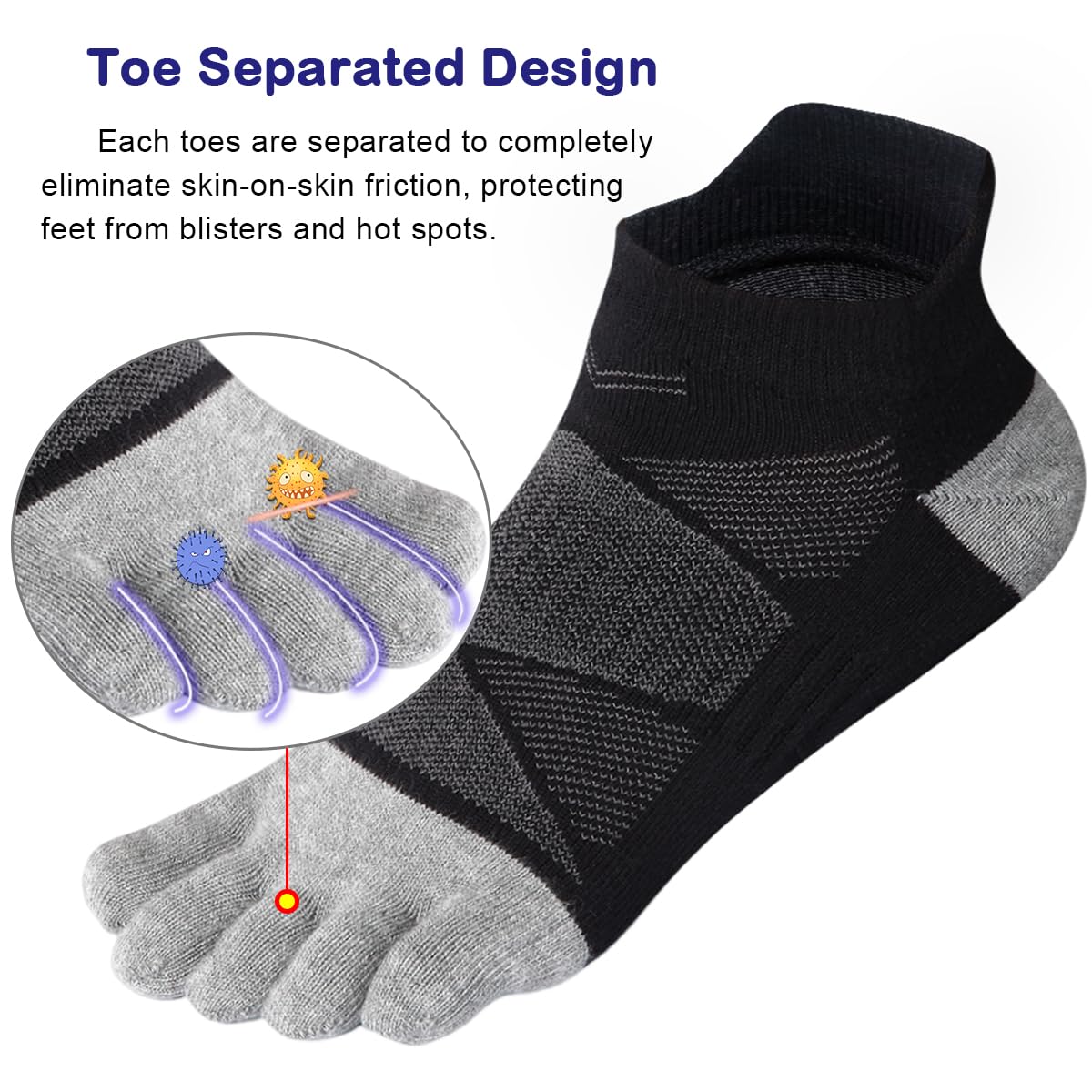 Breathable No-Show Five-Toe Socks for Women & Men - 3 Pairs Pack - Perfect for Running, Athletic Sports & Daily Wear