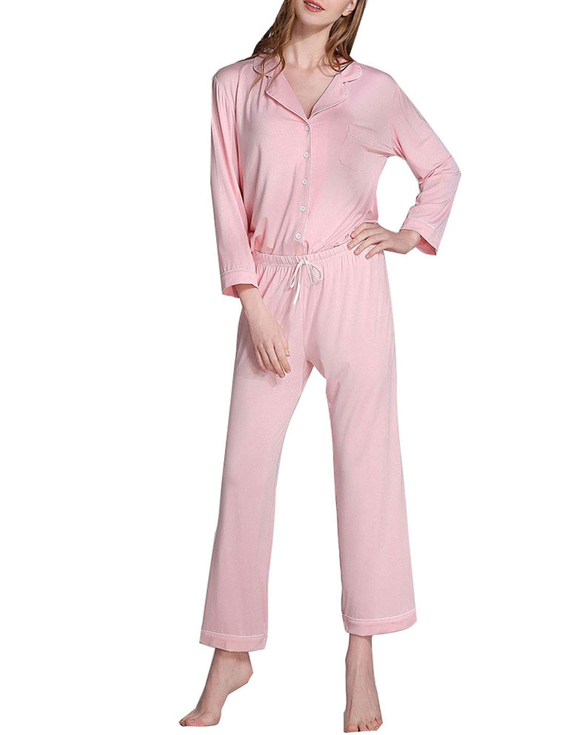 Omoone Women's Pajamas Set - Soft Long Sleeve Button Down Sleepwear & Lounge Pjs for Comfortable Nights and Relaxing at Home