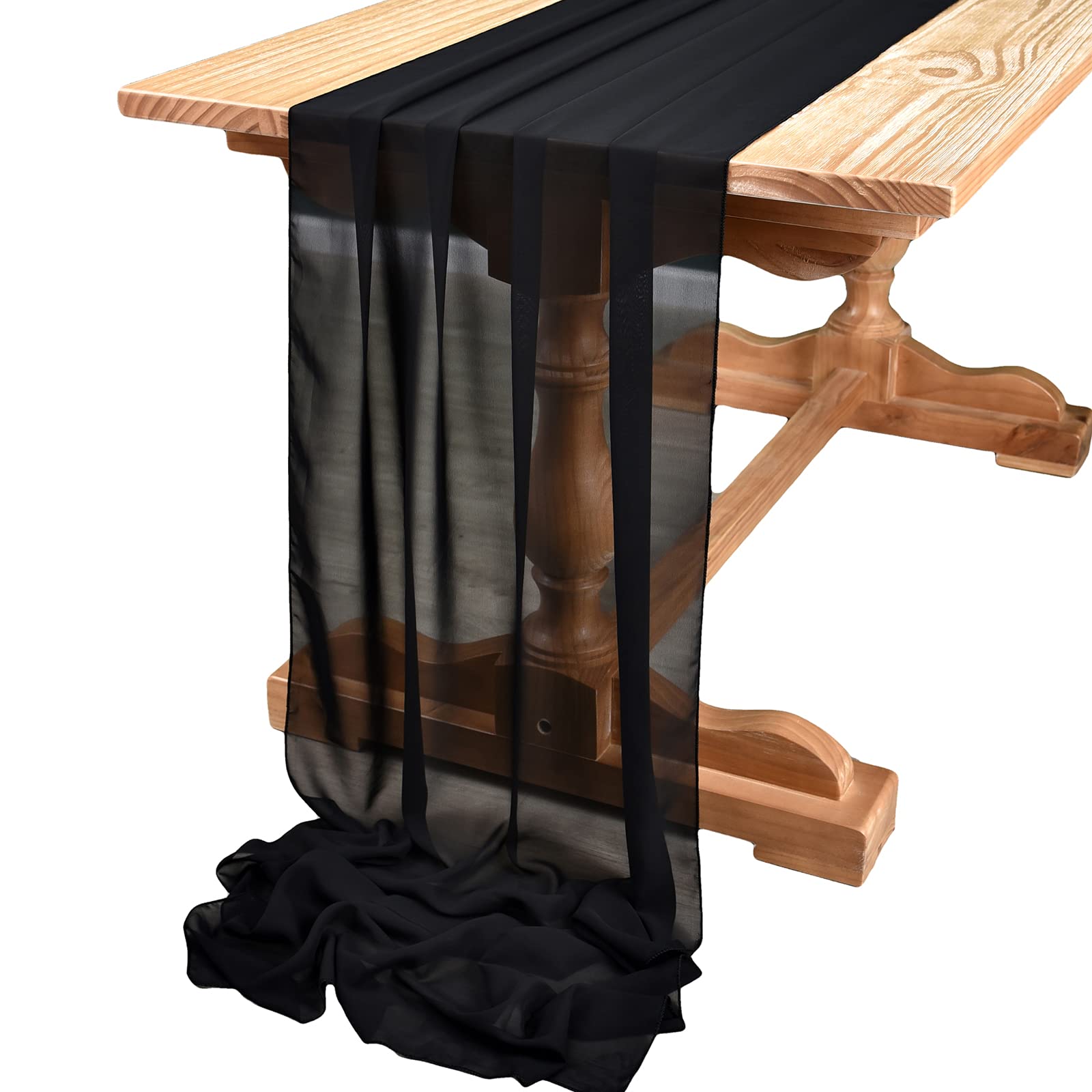 10ft Black Chiffon Table Runner - 29x120 Inches Gauze Wedding Table Decor for Romantic Bridal Shower, Baby Shower, Birthday Party - Elegant Rustic Sheer Table Cover for Cake Tables, Buffets & Home Decor