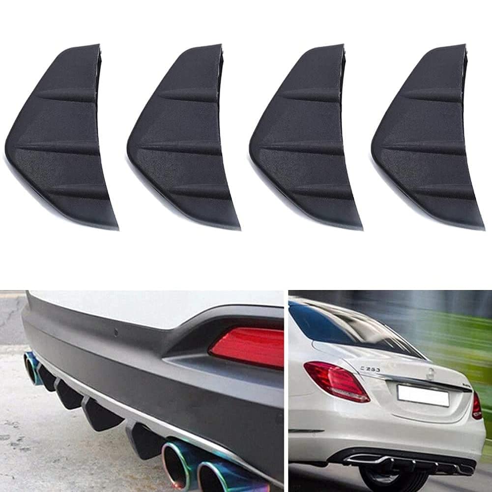 4PCS Black Car Rear Bumper Spoiler Diffuser - Shark Fin Anti-Crash Protector Cover with Body Splitter Kit | Durable Bumper Guard for Sedans, SUVs & Trucks | Enhances Style & Protects Against Scratches