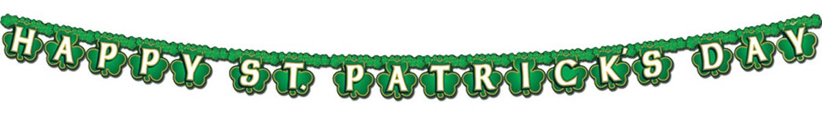 Morris Happy St. Patrick's Day Shamrock Streamer - Green Party Decorations for Irish Festival, Pub Crawl & Home Celebration - Perfect for Wall Decor, Ceiling Hangings & Party Backdrops