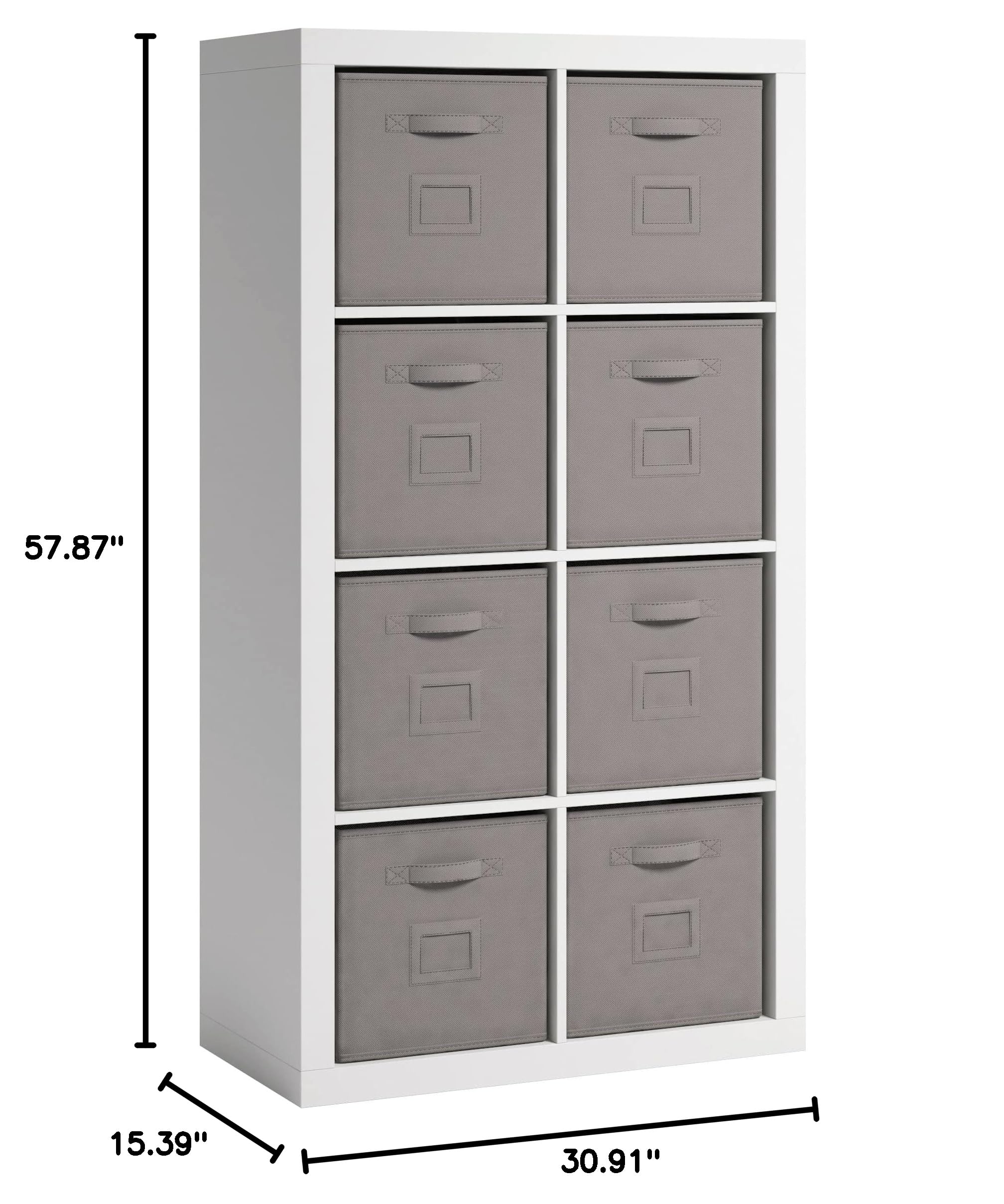 Sauder 8-Cube Storage Organizer with Fabric Bins - White Pantry Cabinet for Home Office, Bedroom & Closet Organization - Space Saving Storage Solution for Toys, Books & Clothes