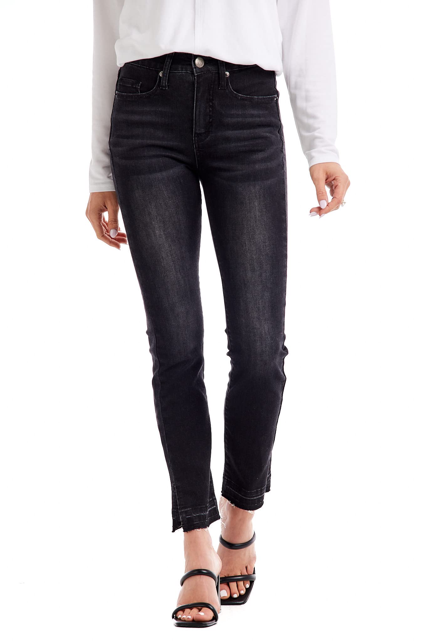 Mud Pie Women's Nico Release Hem Jeans - High Waist Distressed Denim Pants for Casual Outfits & Street Style Fashion
