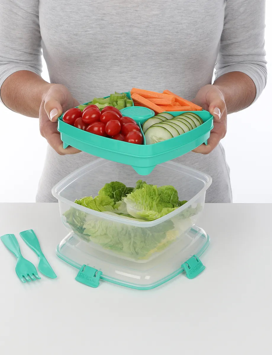 1.63L Salad Max TO GO Teal - Portable Salad Container for Work, School & Picnics - BPA-Free Leak-Proof Lunch Box