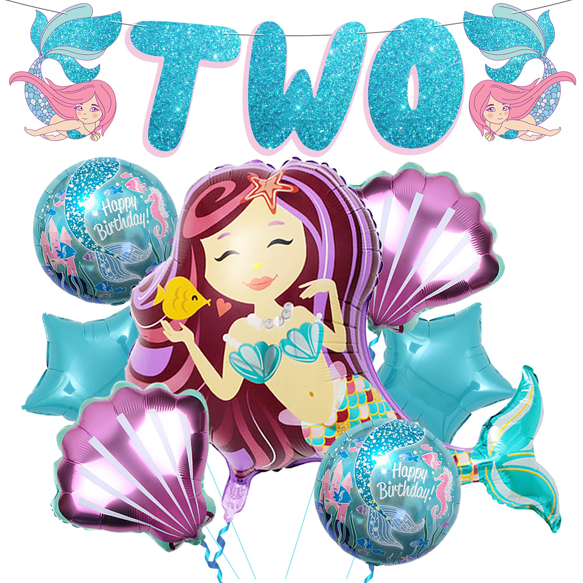 Mermaid 2nd Birthday Party Decorations for Girls - Pack of 8 Under the Sea Theme Party Supplies | Perfect for Little Mermaid Birthday Party, Baby Shower & Ocean Themed Events