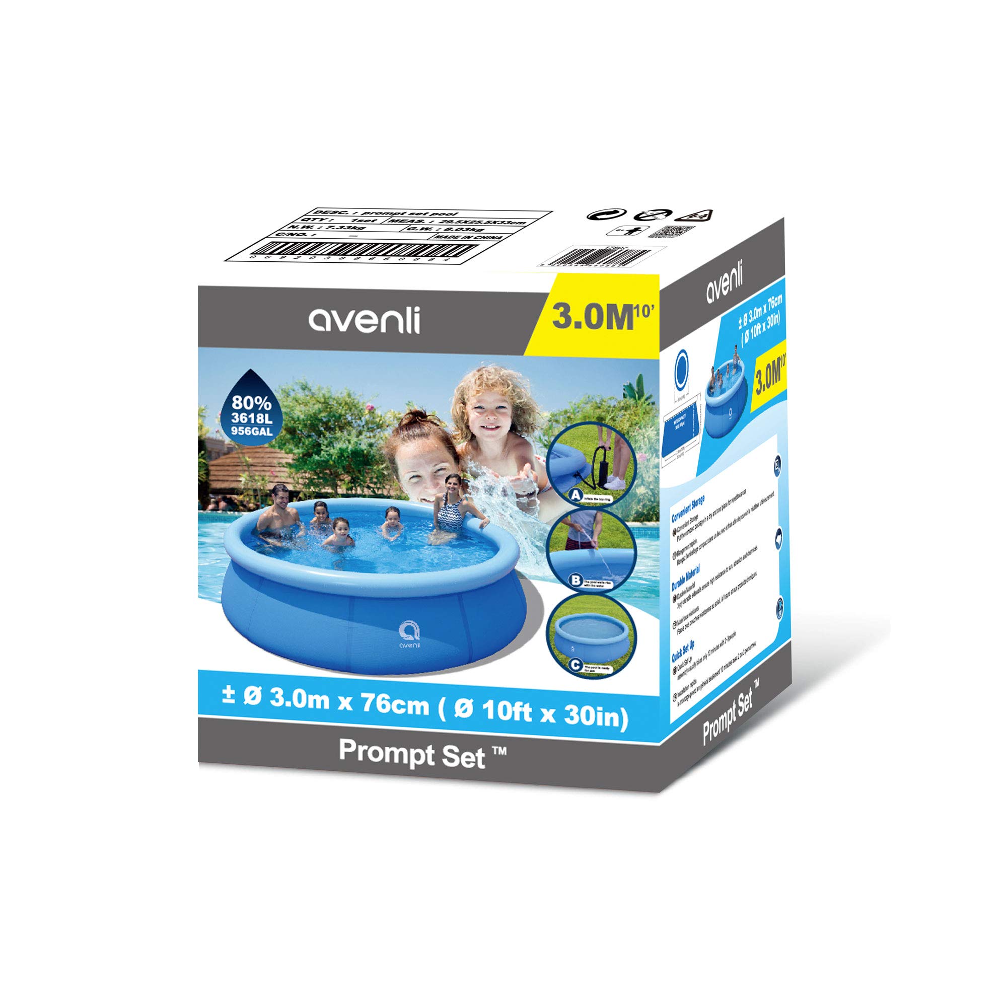 JLeisure Avenli 17807 10ft x 30in Inflatable Above Ground Swimming Pool for Kids - 3 Person Capacity, Quick Setup, Outdoor Backyard Water Play (Blue, 2 Pack) - Perfect for Summer Parties, Family Fun, and Backyard Relaxation