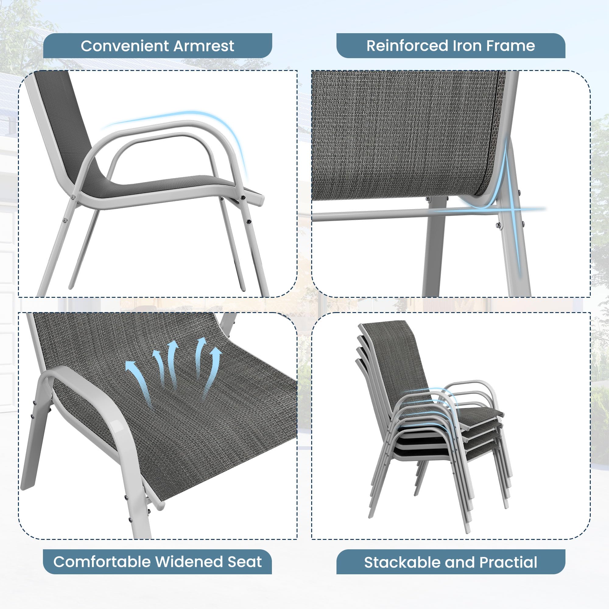 Amopatio 2-Piece Stackable Patio Chairs Set - All-Weather Outdoor Dining Chairs with Breathable Design for Backyard, Deck & Garden - Dark Grey - Perfect for Outdoor Entertaining & Relaxation