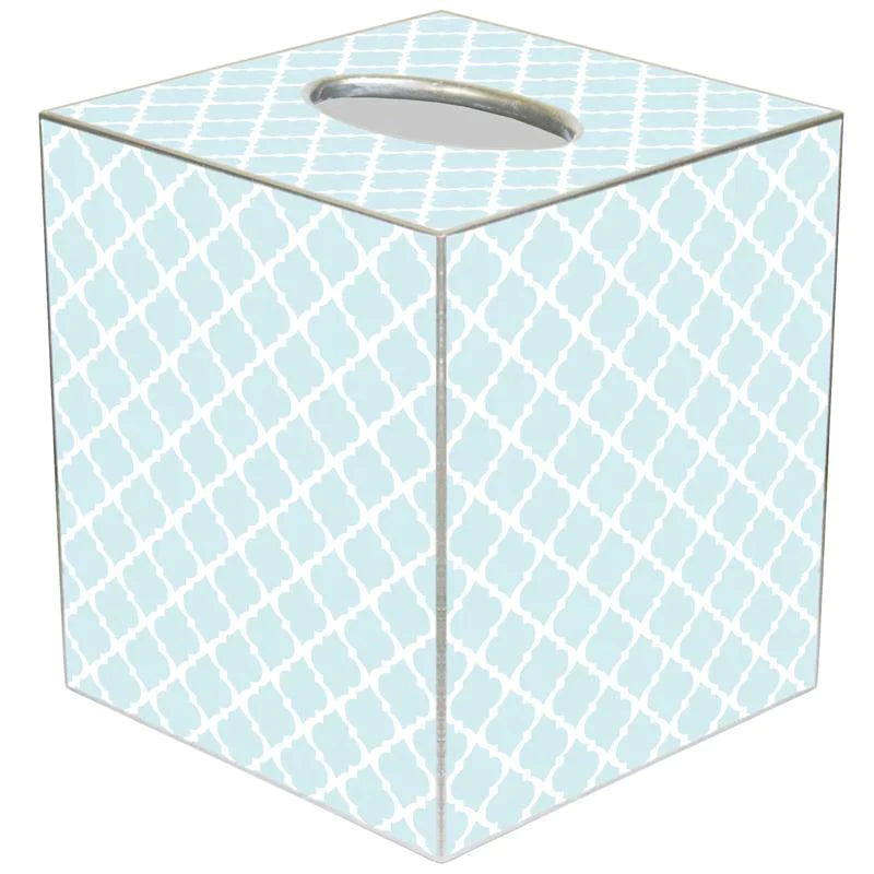 Chelsea Light Blue Decoupage Wastebasket with Optional Tissue Box Cover - Elegant Bathroom & Bedroom Trash Can for Home Decor