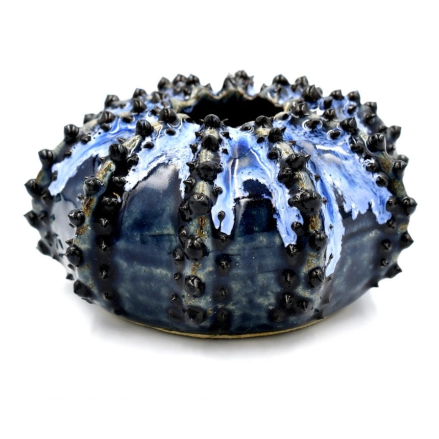 Blue Porcelain Sea Urchin Vase - Handmade Ceramic Home Decor for Living Room, Dining Table, or Wedding Centerpiece