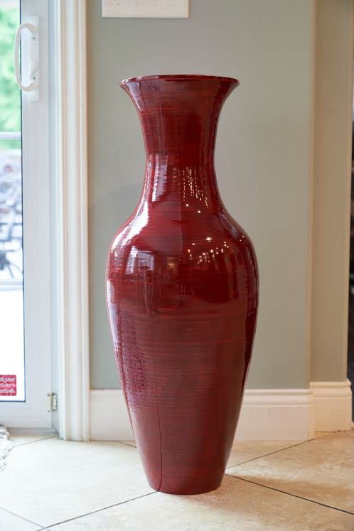 36-Inch Green Floral Classic Bamboo Floor Vase - Handmade Home Decor for Dried Flowers, Branches & Fillers | Elegant Dining Room & Living Room Centerpiece (Mahogany Red) | Perfect for Farmhouse, Boho & Modern Interior Design