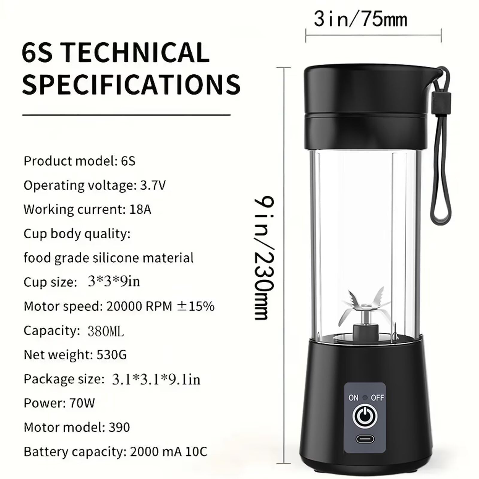 Portable USB Rechargeable Personal Blender with 6 3D Blades - 380ml Electric Fruit Juice Mixer for Smoothies, Shakes & Healthy Drinks - Perfect for Home, Office, Gym & Travel (Rose)