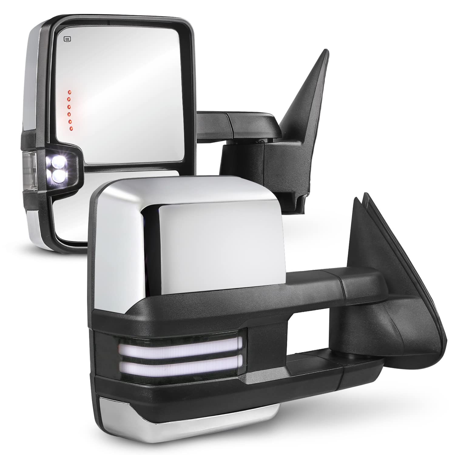 MOSTPLUS Heated Power Towing Mirrors with Sequential Turn Signal & Clearance Lamps - Compatible with 2003-2006 Chevy Silverado Suburban Tahoe & GMC Sierra Yukon - Chrome Finish (Pair) - Perfect for Winter Towing & Enhanced Night Visibility