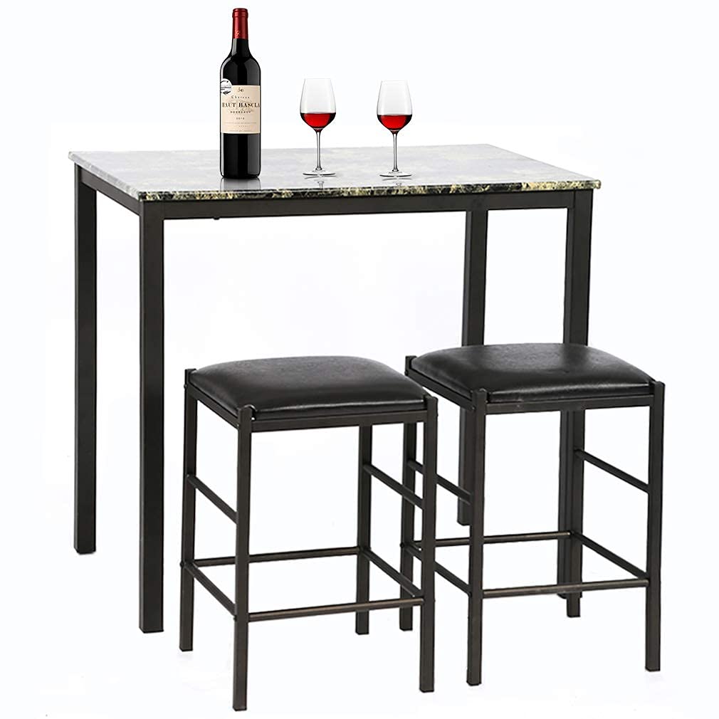 Modern Marble & Wood Rectangular Dining Table Set for 2 - Kitchen Breakfast Room Furniture with Matching Chairs | Perfect for Small Spaces, Apartments & Cozy Meals