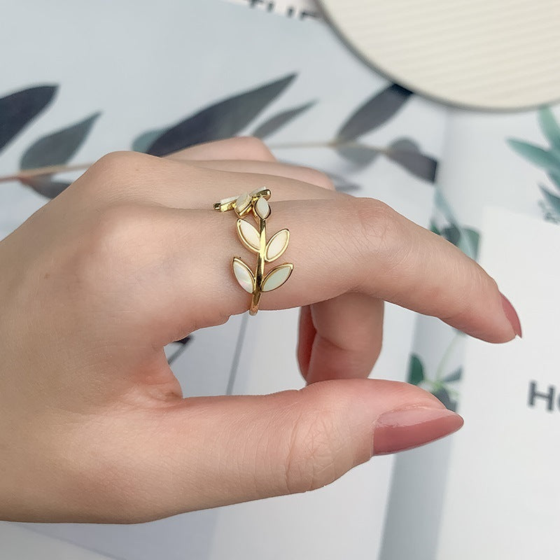 Gold Silver Olive Leaf Vine Ring HR619 - Elegant Handmade Jewelry for Women, Perfect for Weddings, Parties & Everyday Wear