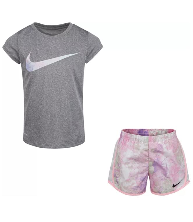 Nike Baby Girls Iridescent Swoosh T-Shirt & Tie Dye Shorts Set 18 Months - Cute Matching Outfit for Playdates, Parties & Summer Adventures
