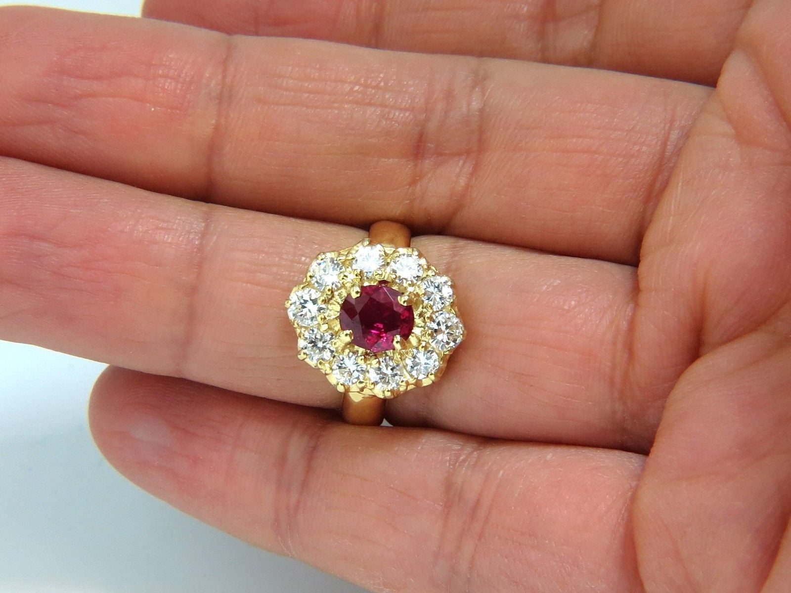 2.30CT GIA Certified Natural Red No Heat Ruby & Diamond Cluster Ring in 18KT Gold – Perfect for Engagement, Anniversary & Special Occasions