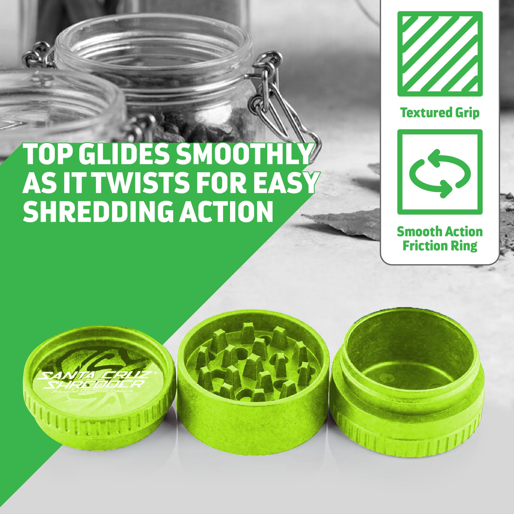 Premium Santa Cruz Shredder Herb & Spice Grinder - Made in USA - 4-Piece Lime Green Grinder for Fresh Herbs & Spices - Perfect for Cooking, Baking & Smooth Blends
