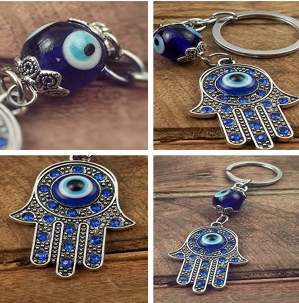 RUITASA Evil Eye Silver Hamsa Keychain - Hand of Fatima Protection Charm for Good Luck & Positive Energy | Spiritual Amulet Key Holder for Purse, Car Keys & Home Protection