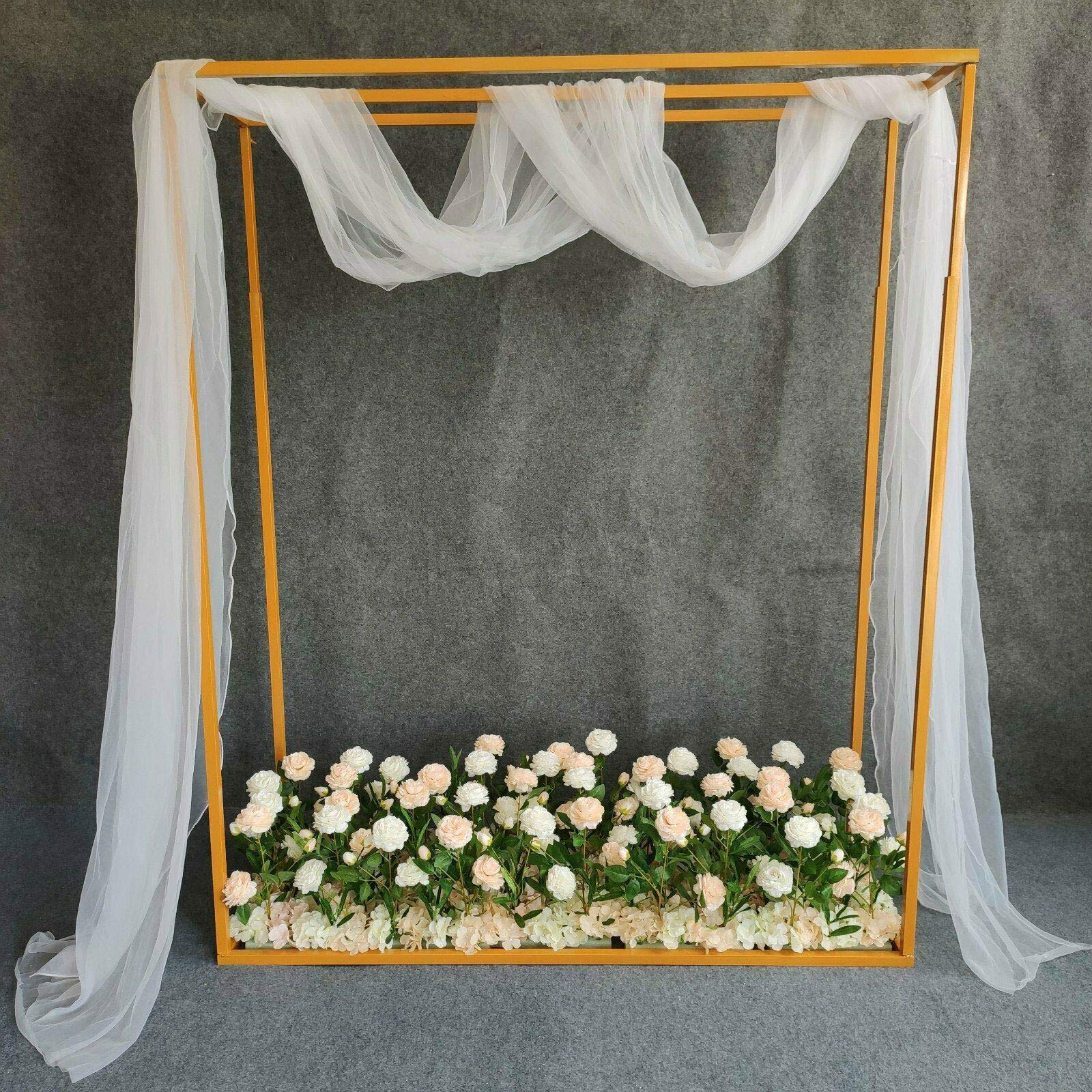 Golden Square Metal Wedding Arch Stand - Outdoor Wedding Backdrop Decor for Garden Ceremony, Birthday Party & Anniversary | Large Rectangle Balloon Flower Holder for Stunning Event Decorations