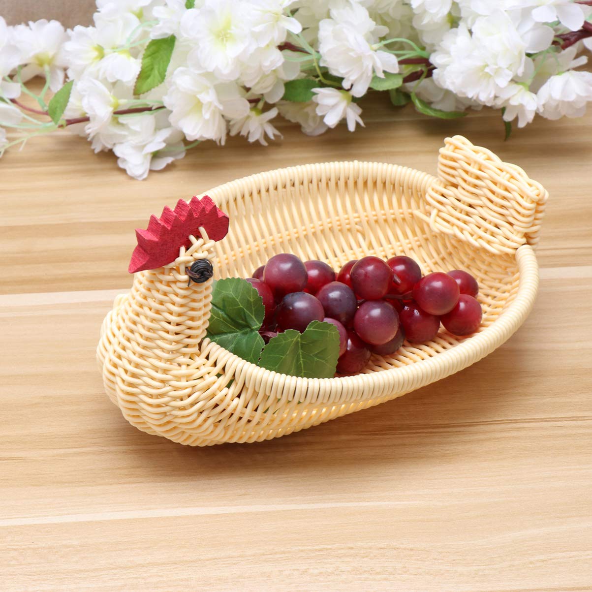 Cabilock Chicken Shaped Rattan Woven Storage Basket - Multipurpose Kitchen Organizer for Fruits, Bread, Snacks - Yellow Home Decor for Tabletop, Countertop & Shelf Styling | Perfect for Farmhouse, Rustic & Boho Kitchen Decor