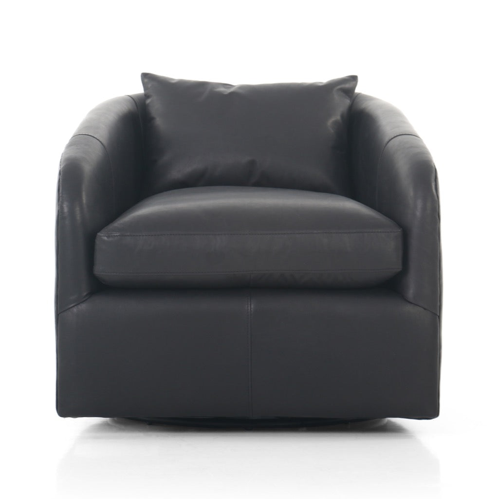 Topanga Swivel Chair - Heirloom Black Upholstered Accent Chair for Living Room, Bedroom & Office - Modern Rotating Lounge Chair with Sturdy Metal Base