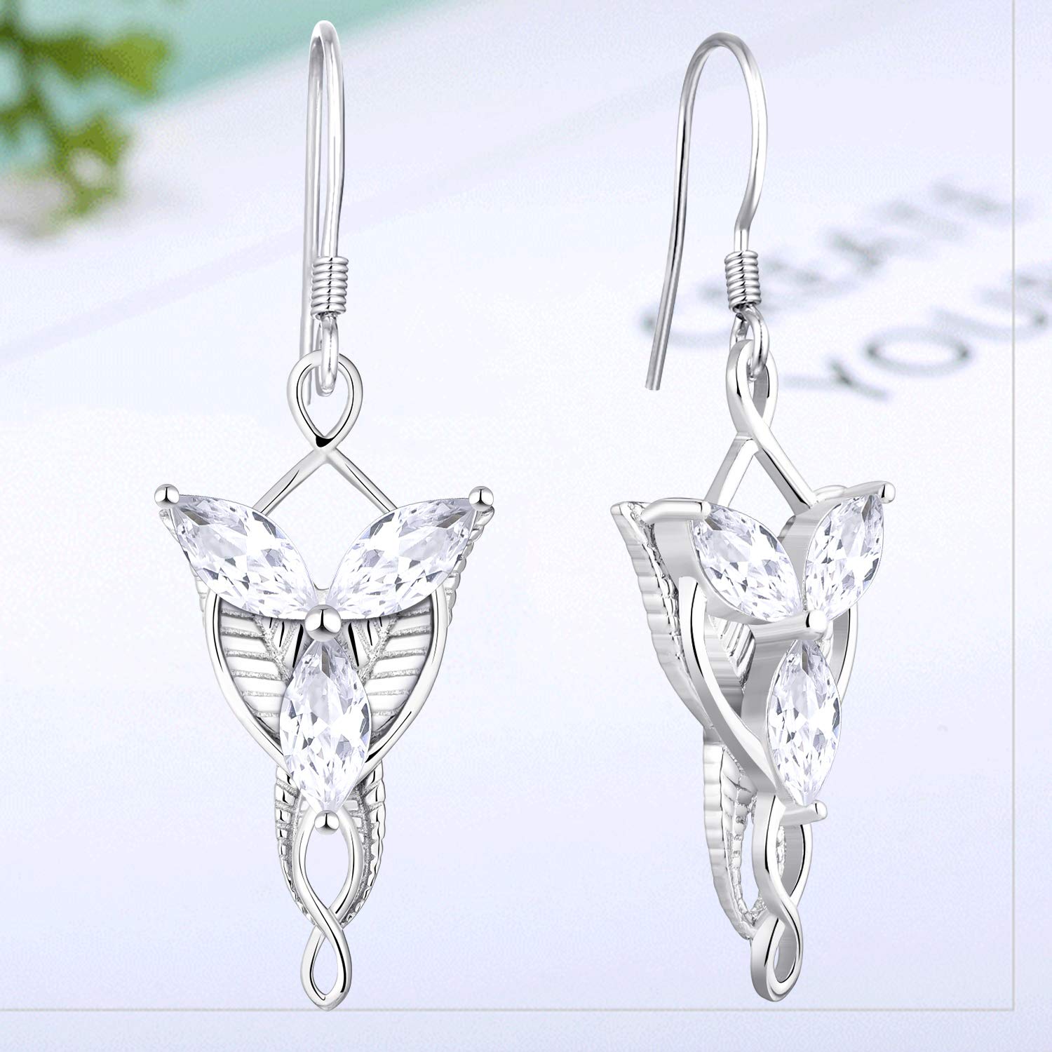 JO WISDOM Women's 925 Sterling Silver Leverback Drop Earrings with 5A Cubic Zirconia - Elegant Elvish Jewelry Inspired by Arwen Evenstar | Perfect for Cosplay, Weddings & Fantasy Themed Events