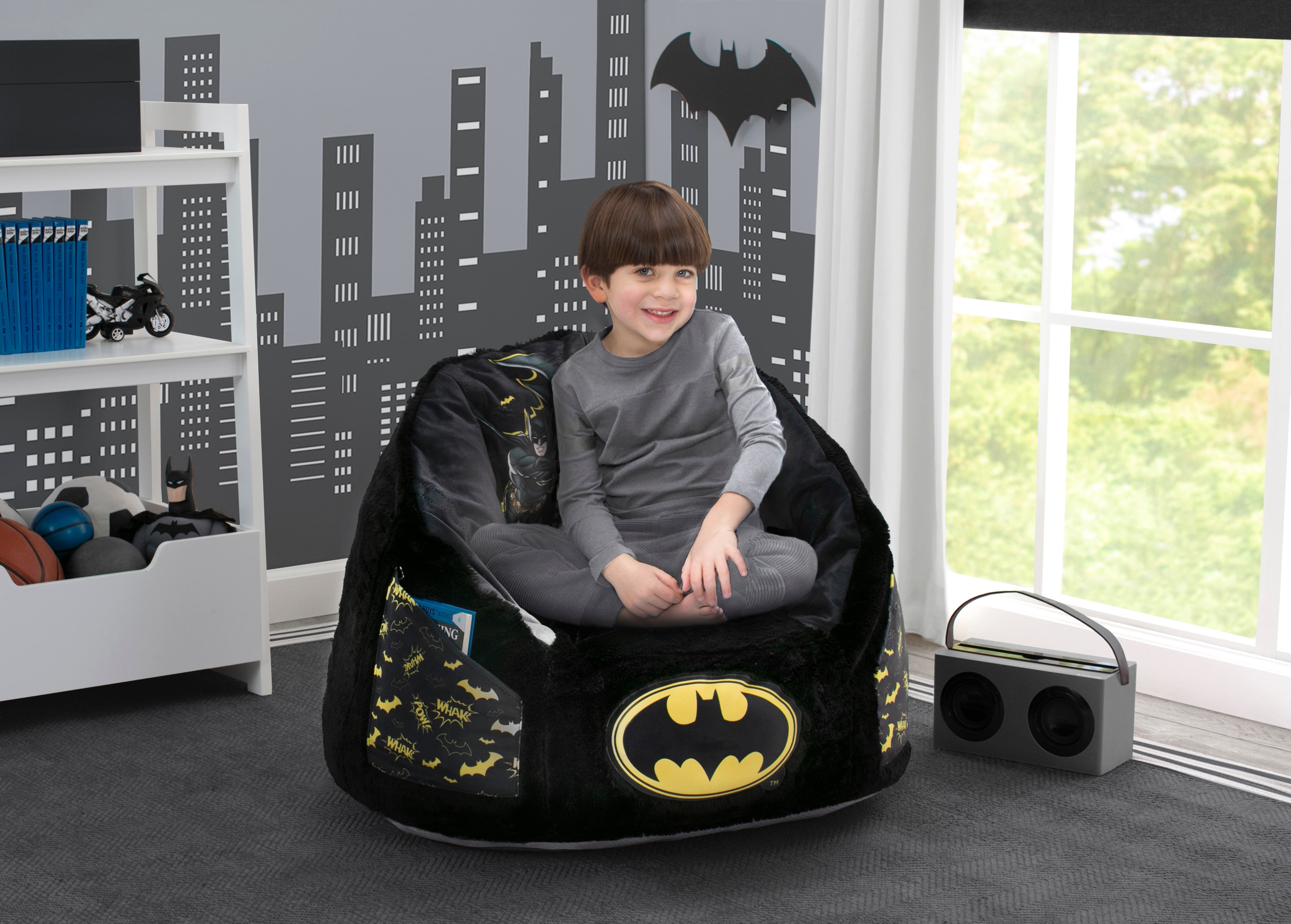 Batman Cozee Fluffy Chair for Kids - Soft Plush Lounge Chair for Children Up to 10 Years Old - Perfect for Bedroom, Playroom & Reading Nook