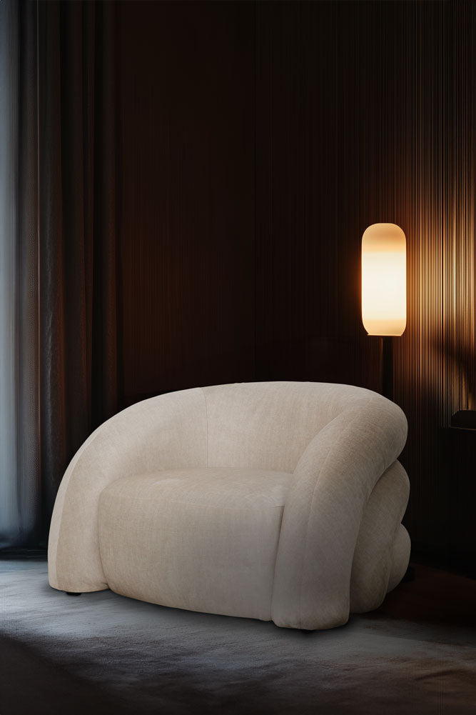 Ergonomic Curved Cream Snug Armchair - Modern Comfortable Lounge Chair for Living Room, Bedroom & Office - Perfect for Relaxing, Reading & Small Space Decor