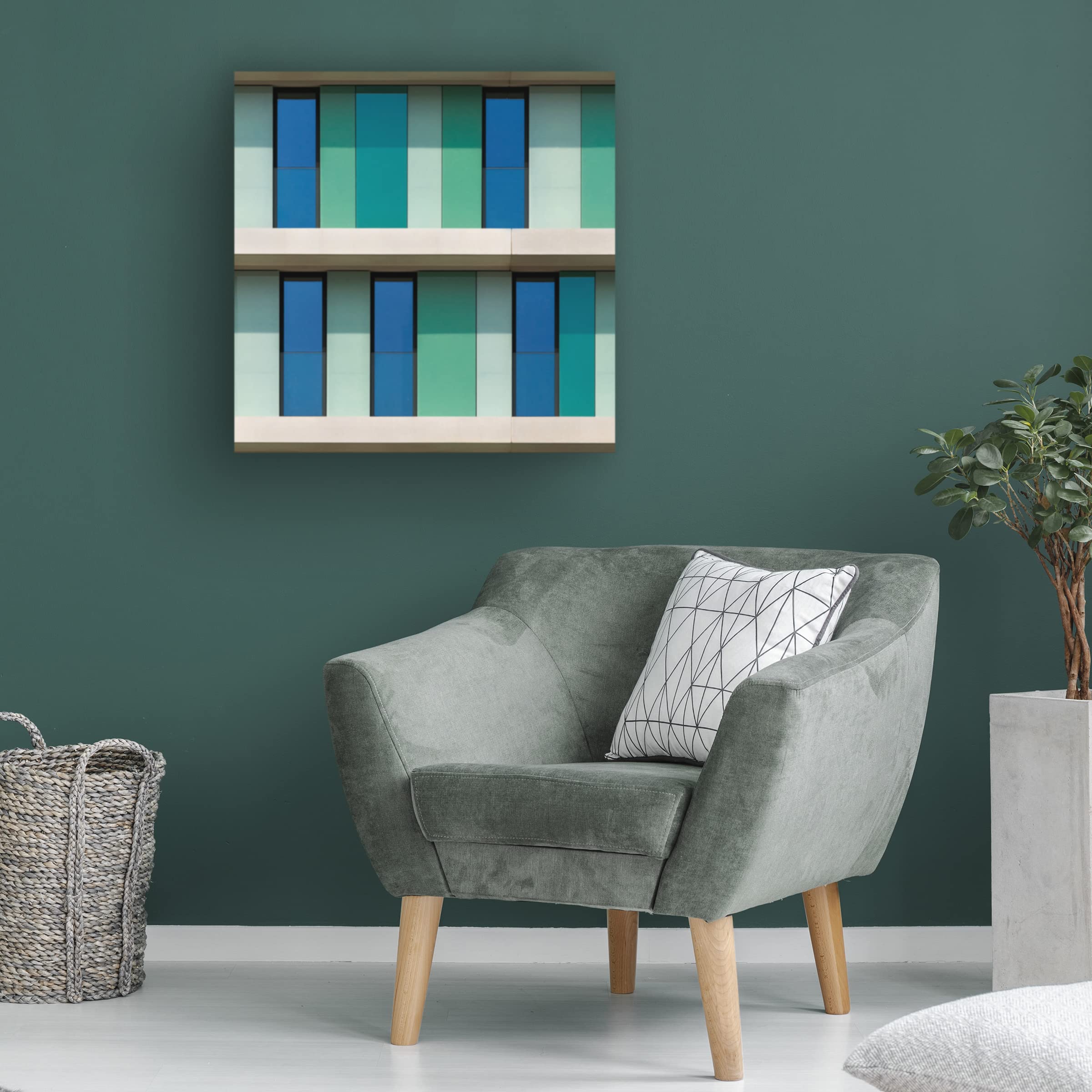 Trademark Fine Art 'Shades Of Green And Blue' Canvas Wall Art by Jef Van den Houte - Modern Abstract Painting for Living Room, Bedroom & Office Decor