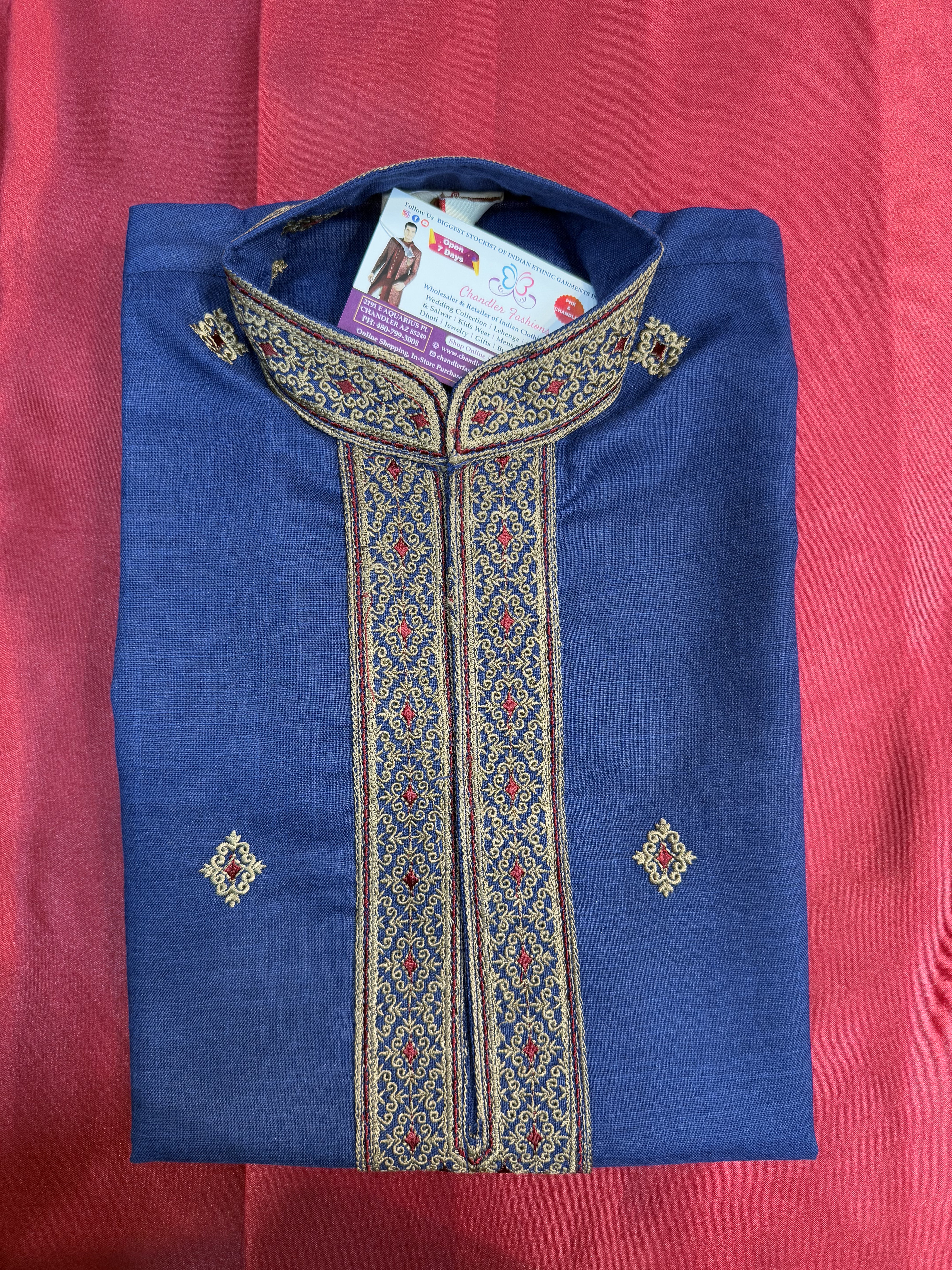Stylish Navy Blue Poly Cotton Embroidered Kurta Set with Pajama Pants for Kids | Comfortable Ethnic Wear for Festivals, Parties & Special Occasions