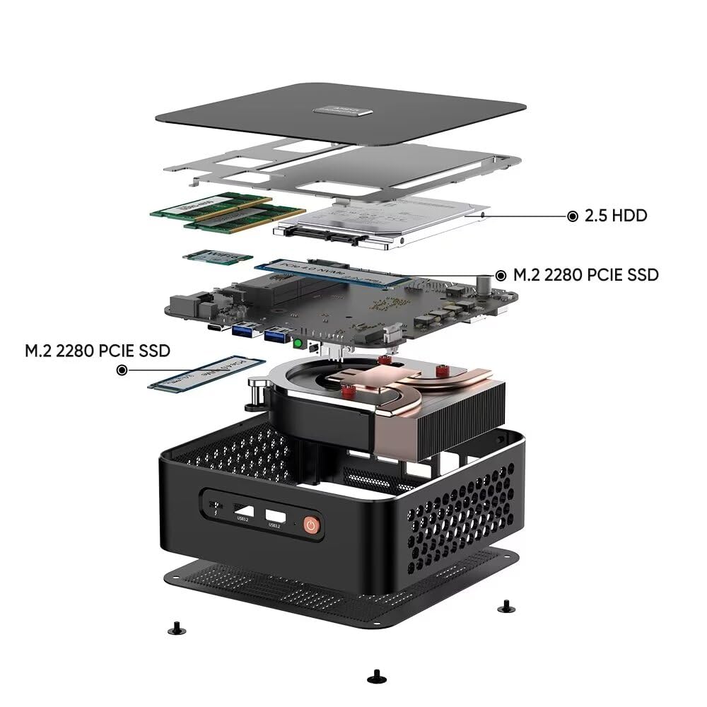 Tuofudun AI Mini PC with Ryzen 9 8945HS | 2x DDR5 RAM | 2x PCIe 4.0 | Dual 2.5G LAN | Windows 11 | WiFi 6 | Compact Gaming Desktop Computer for Home Office, Streaming & Esports