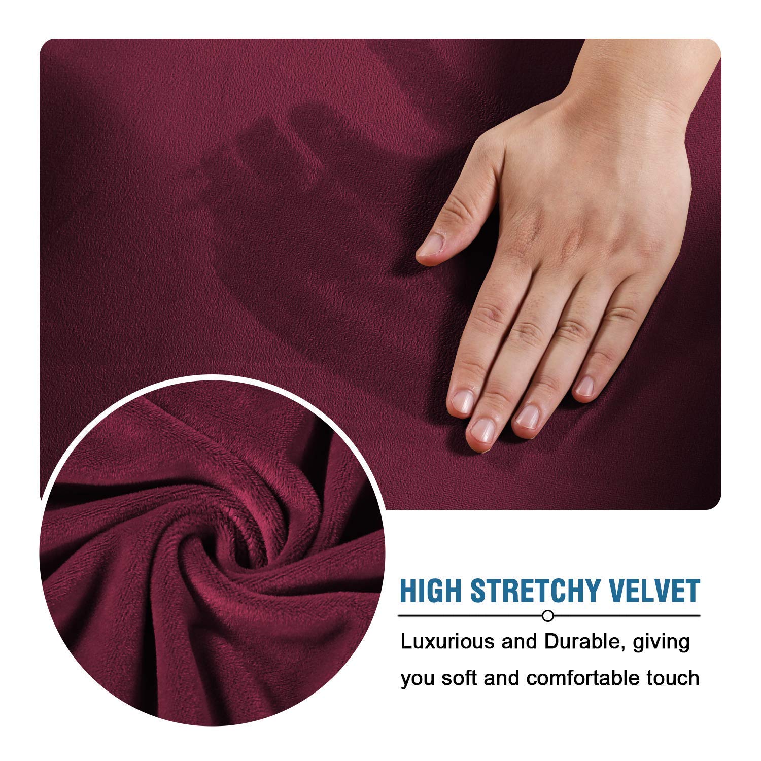 H.VERSAILTEX Velvet Stretch Sofa Covers Set - 3 Cushion Couch, 2 Cushion Loveseat & Armchair Slipcovers (Burgundy) | Soft Protective Furniture Covers for Living Room, Bedroom & Home Decor